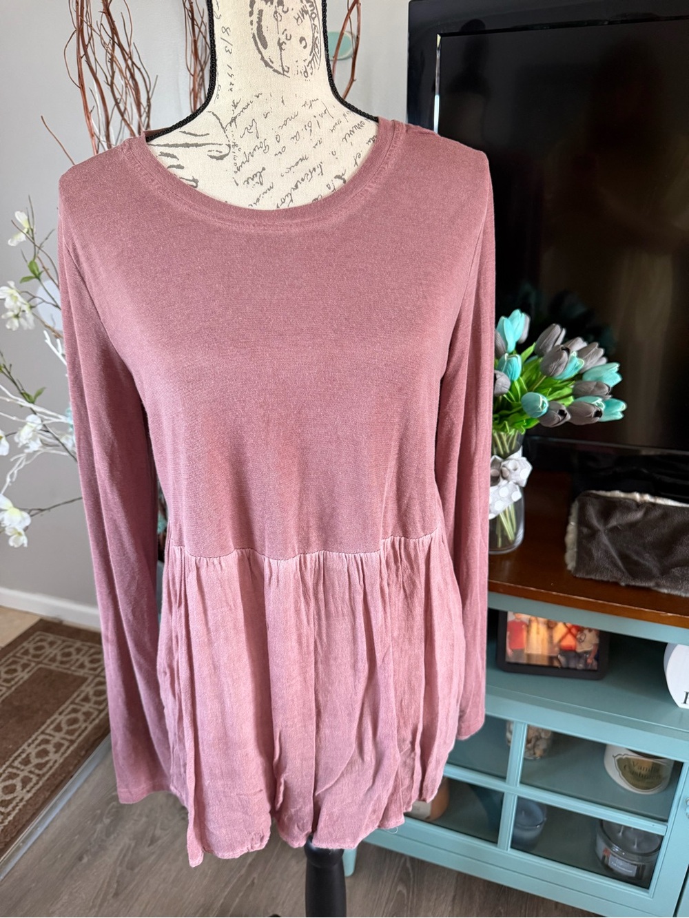Papermoon Mauve Pink Long Sleeve Peplum Blouse Small